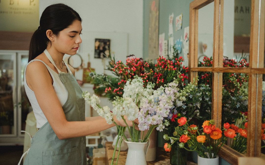 young woman working in flower shop